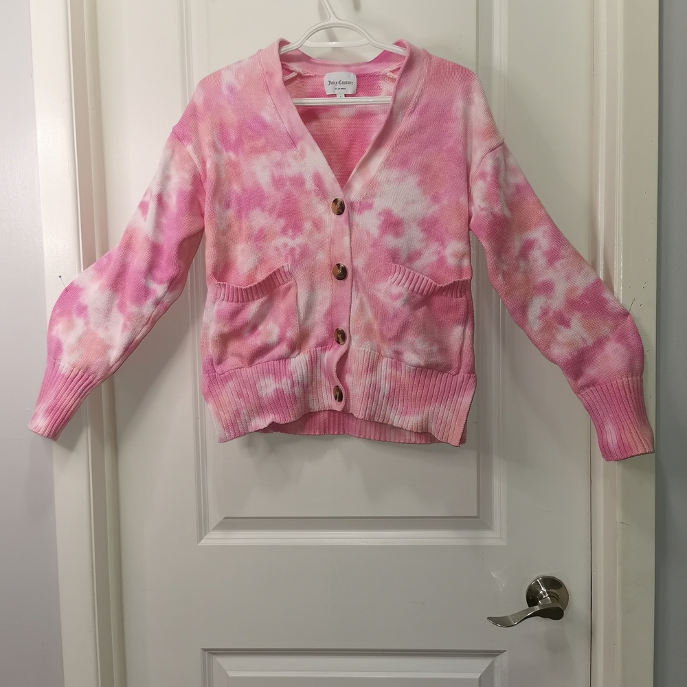 Juicy Couture Pink and White Tie-Dye‎ Button Cardigan